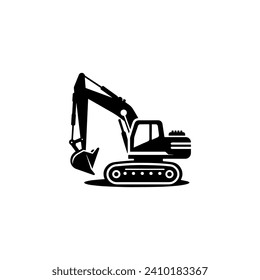 Simple Excavator Logo Flat Black Vector 