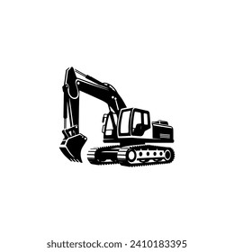 Simple Excavator Logo Flat Black Vector 