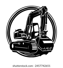 Simple Excavator Logo Flat Black Vector