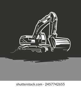 Simple Excavator Logo Flache schwarze Vektorgrafik auf grauem Hintergrund