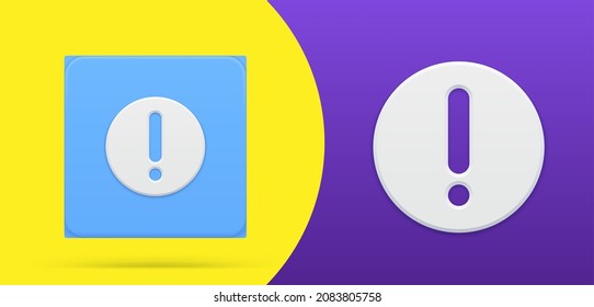 Simple exclamation point in white circle frame 3d icon button set vector illustration. Graphic symbol of alert, warning, attention, dangerous, failure, important information, notice mark website