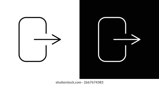 Gráfico de icono de salida simple, que se muestra en fondos blancos y negros. Perfecto para Sitios web y App.
