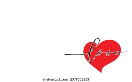 Simple Expression of Love, A Red Heart with Handwritten "Love" Script on a Clean White Background, conveying minimal elegance and deep emotion,