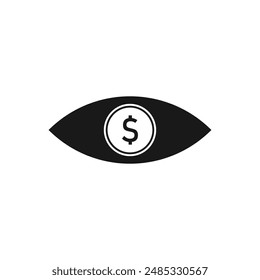 Ojo simple con un icono de moneda. Diseño de Ilustración vectorial de símbolos y signos. Aislado sobre fondo blanco