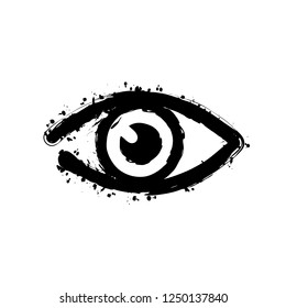 simple eye icon. Black ink with splashes on white background