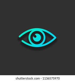 simple eye icon. Colorful logo concept with soft shadow on dark background. Icon color of azure ocean
