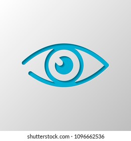 simple eye icon. Paper design. Cutted symbol with shadow