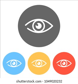 simple eye icon. Set of white icons on colored circles