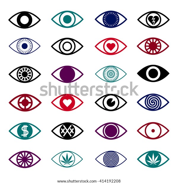 単純な目のアイコンセット 三角フレア 大麻 麻薬 性 愛 金 標的の象徴 瞳 の中で 心臓の形が固く折れている バレンタインデーと中毒のコンセプト 白い背景に のベクター画像素材 ロイヤリティフリー