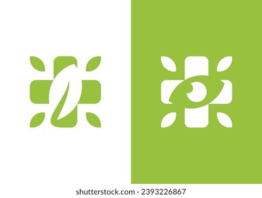 simple eye leaf health and clinic logo design