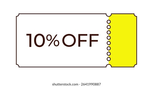 A simple and eye-catching 10% OFF coupon in yellow. Perfect for campaigns, discounts, online stores, and promotional designs. Provided in vector format.