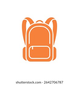A simple, eye-catching icon of an orange backpack, perfect for representing school, travel, or adventure. The design is clean, minimalist, and modern on white background.