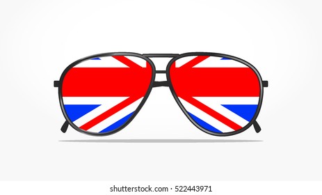 a simple eyeglass with the british or england flag on its lenses with lighting and shadow effect