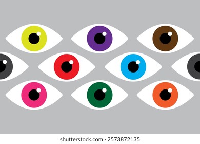 Simple eyes of different color seamless pattern.Bauhaus eye. Minimal geometric design of the 20s. Abstract vector template with elements of primitive forms. 