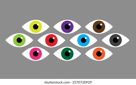 Simple eyes of different color set.Bauhaus eye. Minimal geometric design of the 20s. Abstract vector template with elements of primitive forms. 