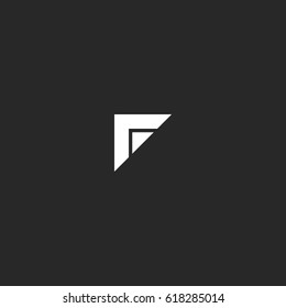 Simple F Letter Logo, Black And White Two Triangle Geometric Shape Icon, Creative Idea Typography Design Element Business Card Emblem Mockup