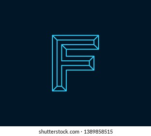Simple F Minimalist Initial / Letter F modern logo design with blue neon color