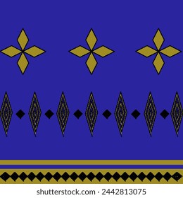 Simple fabric pattern has a blue background Used to make Thai style cloth patterns. It has a triangle shape, black and gold lines.
