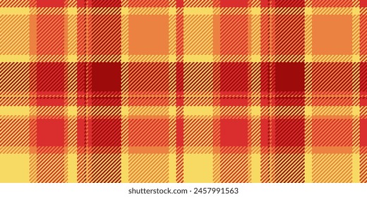 Simple fabric seamless textile, rough plaid pattern vector. Symmetry texture tartan background check in red and yellow color.