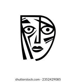 simple face cubism artistic logo vector illustration template design