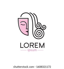 Simple Face And Curly Hair Vector Illustration For Beauty/fashion Logo Design