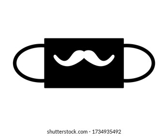 Simple Face Mask Icon with a Moustache Symbol on it. Vector Image.