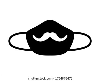 Simple Face Mask Icon with a Moustache Symbol on it. Vector Image.