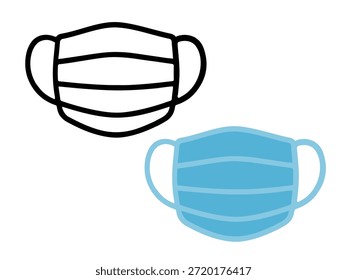 Simple face mask illustration with a colored version and an outline version, clean and minimal style suitable for icons, UI design, stickers, medical graphics, and educational materials.