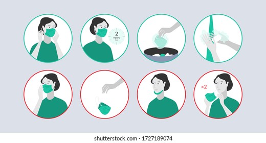 Simple Face Mask Instruction showing dos and don'ts of mask use.