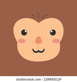 Simple face of Monkey. Animal Face Illustration. Isolated Vector Illustration.