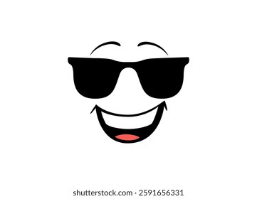 Simple face showing a fun expression with cool black sunglasses and a bright red mouth.