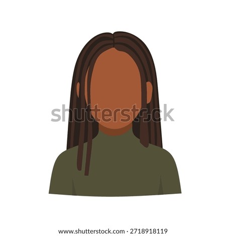 Simple Faceless Woman Portrait with Dreadlocks Hairstyle and Olive Green Clothes