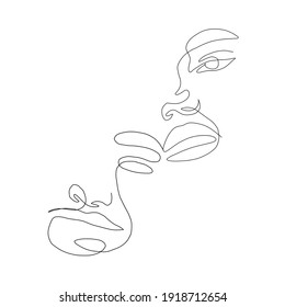 Simple faces hand drawn in one continuous line. One line. Abstract portrait in trendy modern style. Vector minimalism icon. Beauty and fashion. Tattoo idea. Logo design. 