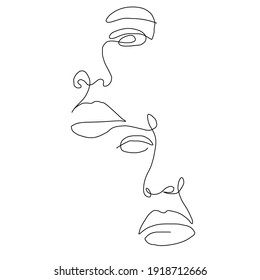 Sencillos rostros dibujados a mano en una línea continua. Una línea. Retrato abstracto de estilo moderno. Icono de minimalismo vectorial. Belleza y moda. Tatuaje. Diseño de logotipo. 