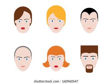 Simple Faces On White. Vector Set.