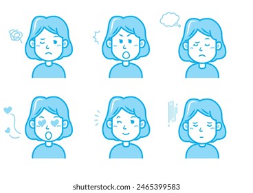 Simple facial expression illustration set 1 color