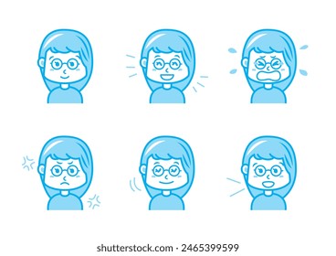 Simple facial expression illustration set 1 color