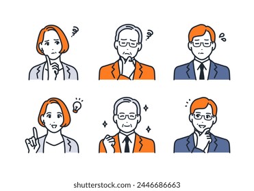 Simple facial expression of a manager president executive officerIllustration set