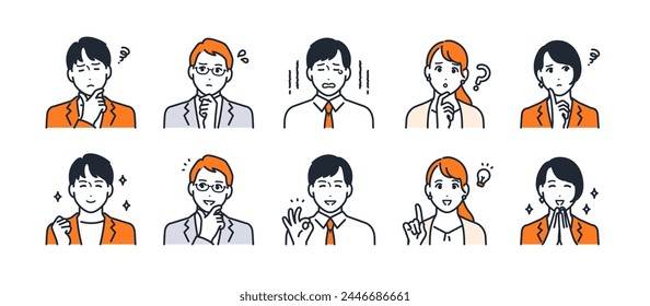 Simple facial expression of young business person Icon Illustration Set Web graphics