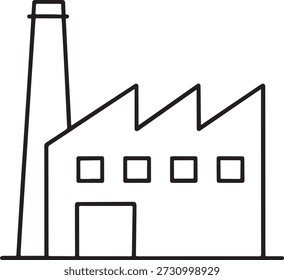 Simple factory building icon with chimney and windows