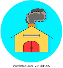 Simple factory icon vector in minimalist line art (outline) style with a single chimney. Ideal for clean designs, industrial sketches, or technical manufacturing concepts.