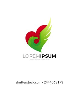 Simple falcon logo with love design template, heart logos