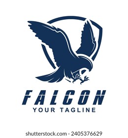 Simple falcon vector logo design. logo suitable for sport team, media company, and secure agency