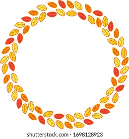 simple fall colors leafs wreath round frame. Botanical circle shape copy space frame.
Use for invitations, lettering framing, border for children books.