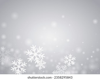 Simple falling snowflakes illustration. Snowfall speck frozen shapes. Snowfall weather white gray composition. Blurred snowflakes january vector. Snow cold season scenery.