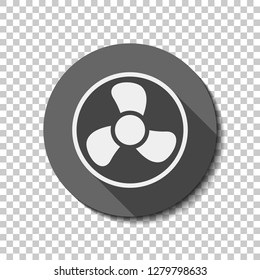 Simple fan or cooler, icon in circle. flat icon, long shadow, circle, transparent grid. Badge or sticker style