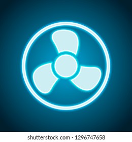 Simple fan or cooler, icon in circle. Neon style. Light decoration icon. Bright electric symbol