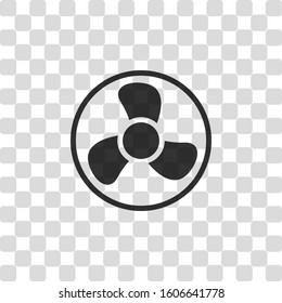 Simple fan or cooler, icon in circle. Black symbol on transparency grid