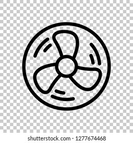 Simple fan or cooler, outline linear icon in circle. Black symbol on transparent background