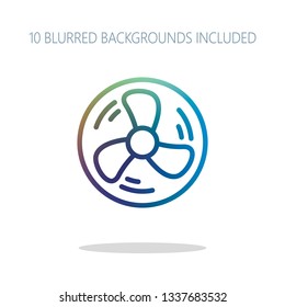 Simple fan or cooler, outline linear icon in circle. Colorful logo concept with simple shadow on white. 10 different blurred backgrounds included